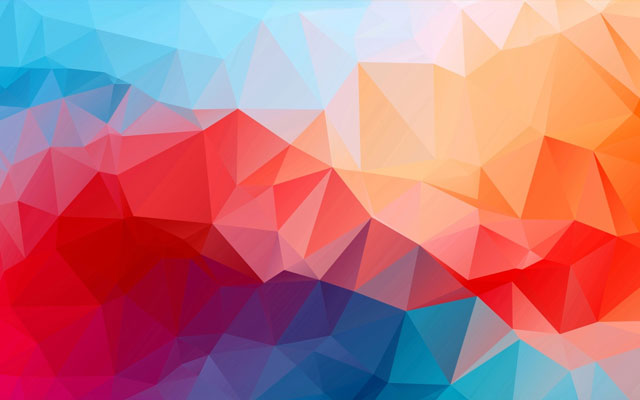 Abstraktes, buntes Dreiecks‑Muster in Rot‑, Blau‑ und Orangetönen, das als Hintergrundfläche für das Buchprojekt «Silberwork: Die Jahre dazwischen – Gesund älter werden» dient.